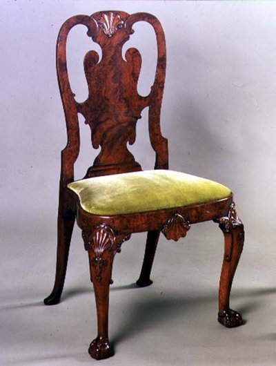 George I side chair with shell carving and cabriole legs by English School